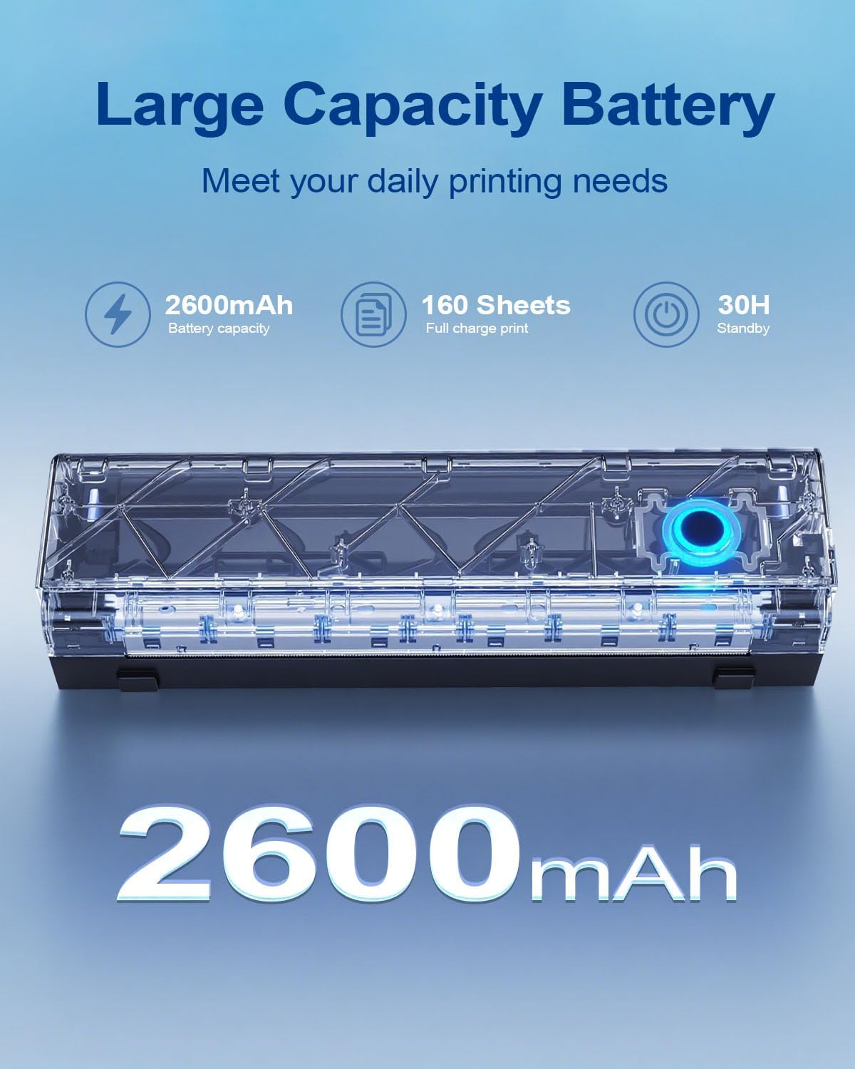 Portable Printers Wireless for Travel, Bluetooth Thermal Printer Supports 8.5" x 11" US Letter & A4 Size, Inkless Mobile Printer Work with Android iPhone Laptop for Home Office School, Black