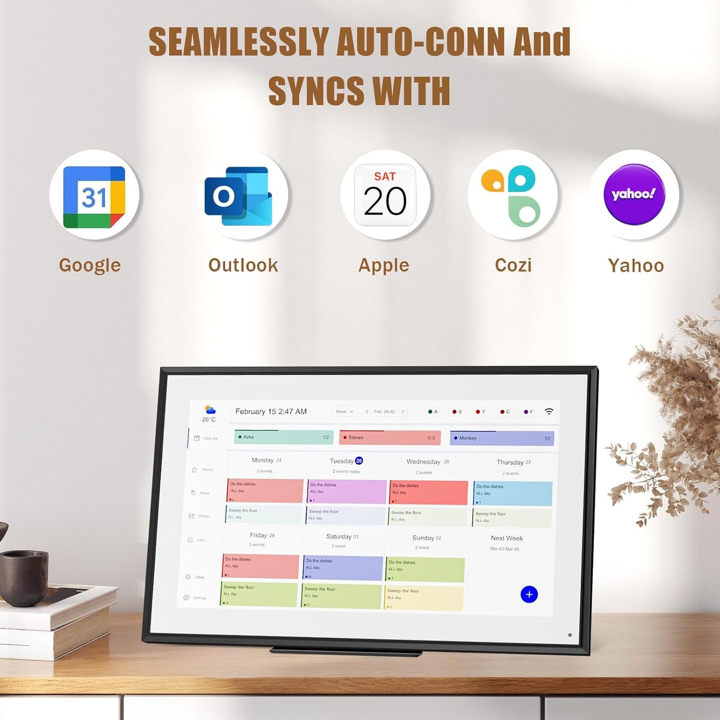 15.6 inch Wall Planner Digital Calendar Electronic Calendar Chore Chart,2025 Smart Touchscreen Full HD Interactive Display for Family Schedules,Wall/Desk Mountable for Seamless Scheduling/Organizing