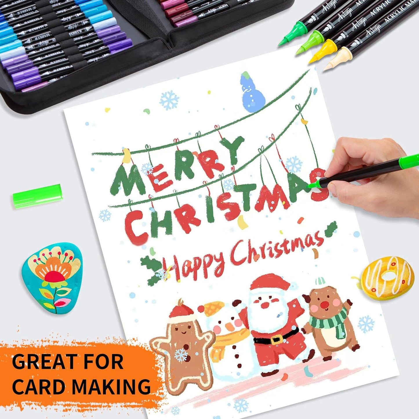 60 Colors Acrylic Paint Pens, Dual Tip Pens With Fine Tip and Brush Tip for Rock Painting, Ceramic, Wood, Plastic, Calligraphy, Scrapbooking, Brush Lettering, Card Making, DIY Crafts