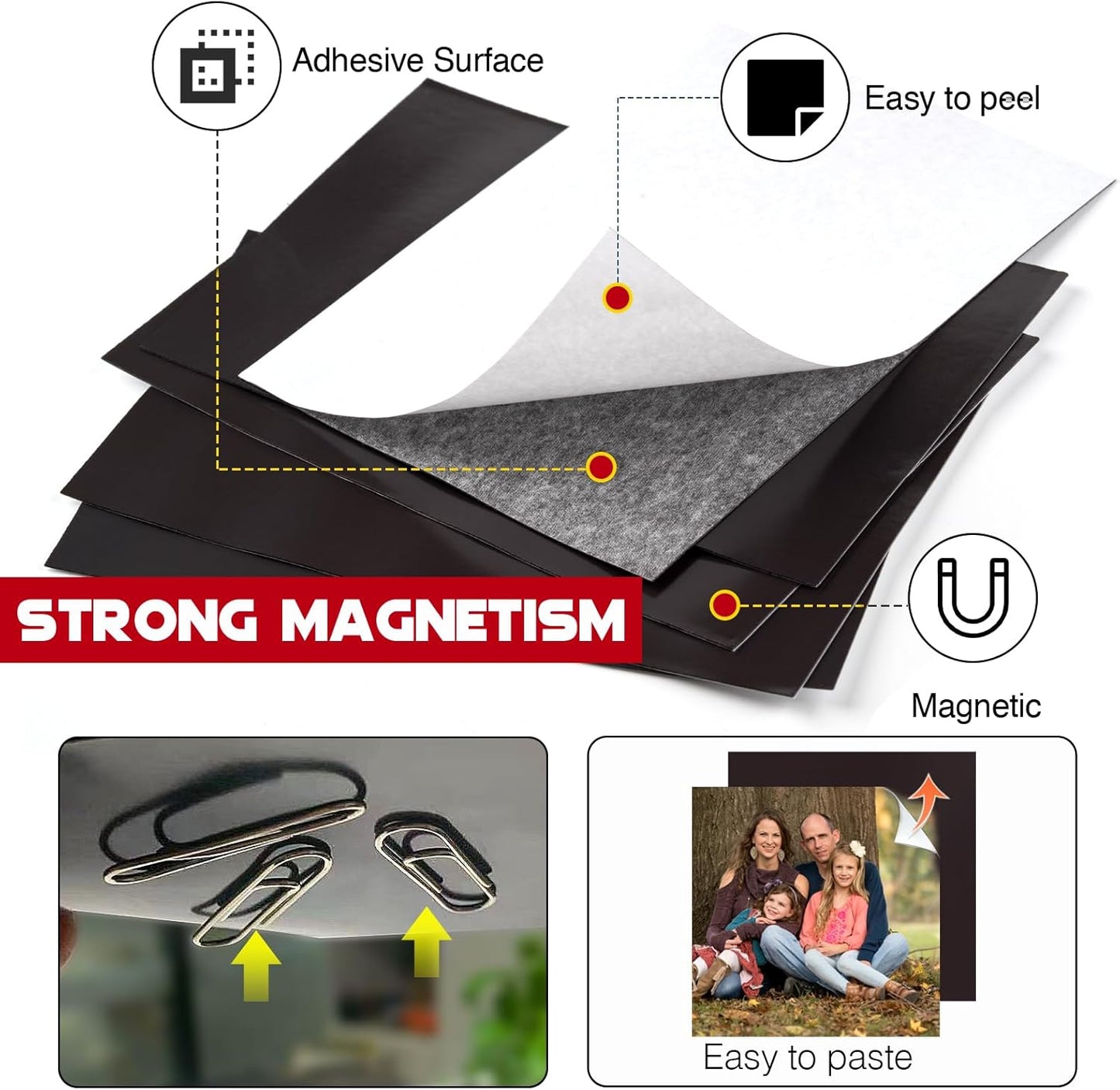 4X4 Magnetic Sheets with Adhesive Backing for Square Pictures(Pack of 48),Adhesive Photos Magnets for Home/Classroom/Office