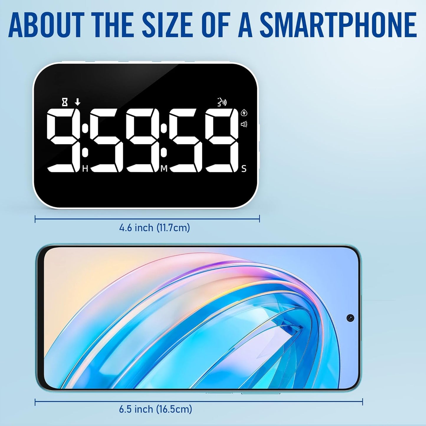 Kitchen Timer （1.5" Number） Large Digital Magnetic Timer, Rechargeabilit, Countdown and Countup, 3 Brightness Display, 3 Volume Levels and Vibration Mode, for Cook, Kids Adults Study Teaching