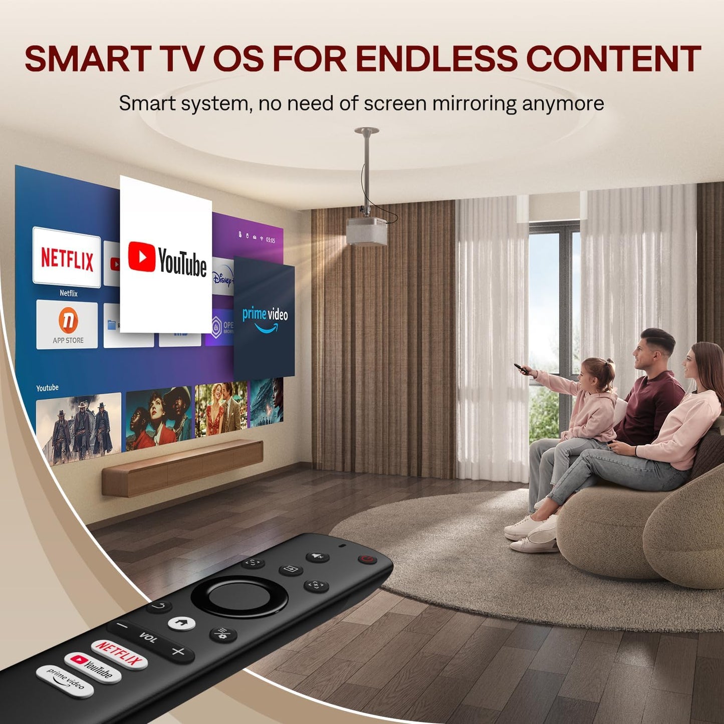 3-in-1 Outdoor Projector 4K Supported, AURZEN BOOM 3 Smart Projector with WiFi and Bluetooth, 3D DoIby Audio & 36W Speakers, Auto Focus & Keystone, Netflix Official 500 ANSI Home proyector, Gold