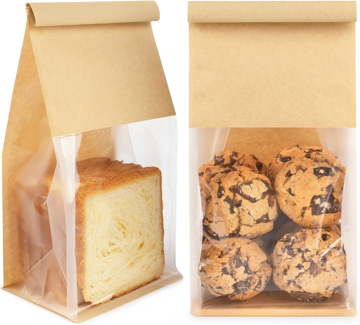 50 Pack Bakery Bags with Window, 5.1x3.9x11 Inches Tin Tie Tab Lock Resealable Bread Loaf Bags for Packaging Homemade Sourdough Bread, Cookies, Bagels, Pastry