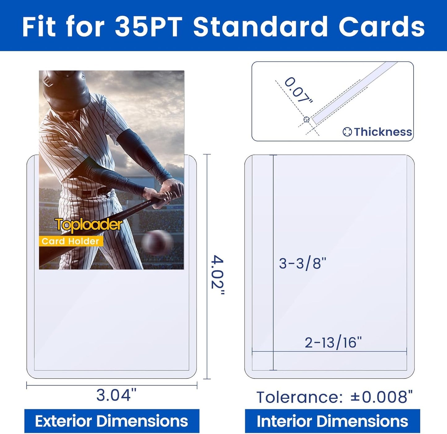 32 Count Topload Card Holder, Sooez 35PT Topload Card Protector, 3" x 4" Hard Plastic Card Sleeves, Baseball Card Protector, Rigid Toploading Card Case for Collectible Trading Sports Cards