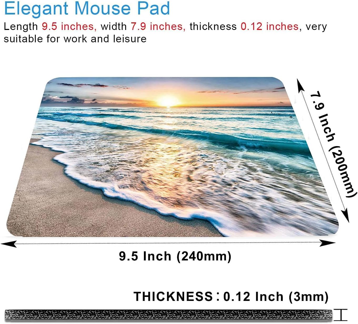 Beach Sunset Mouse Pad,Cute Mouse pad,Custom Small Mouse Pads with Designs,Portable Office Non-Slip Rubber Base Wireless Mouse Pad for Laptop