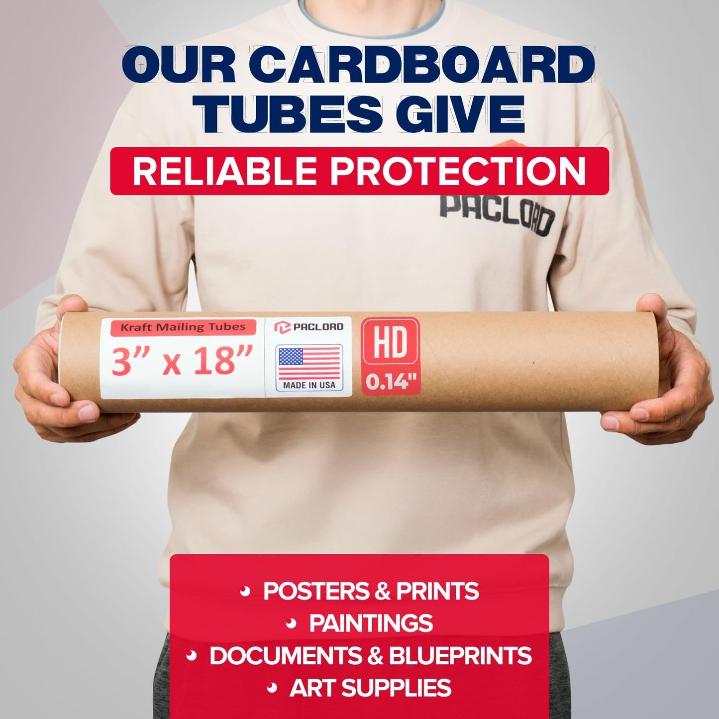 3" x 18" Heavy-Duty Reinforced Cardboard Mailing Tube, Pack of 4 Tubes with 8 Caps – Secure USPS Approved – Great for Shipping and Storing of Prints, Artwork, Posters or Documents