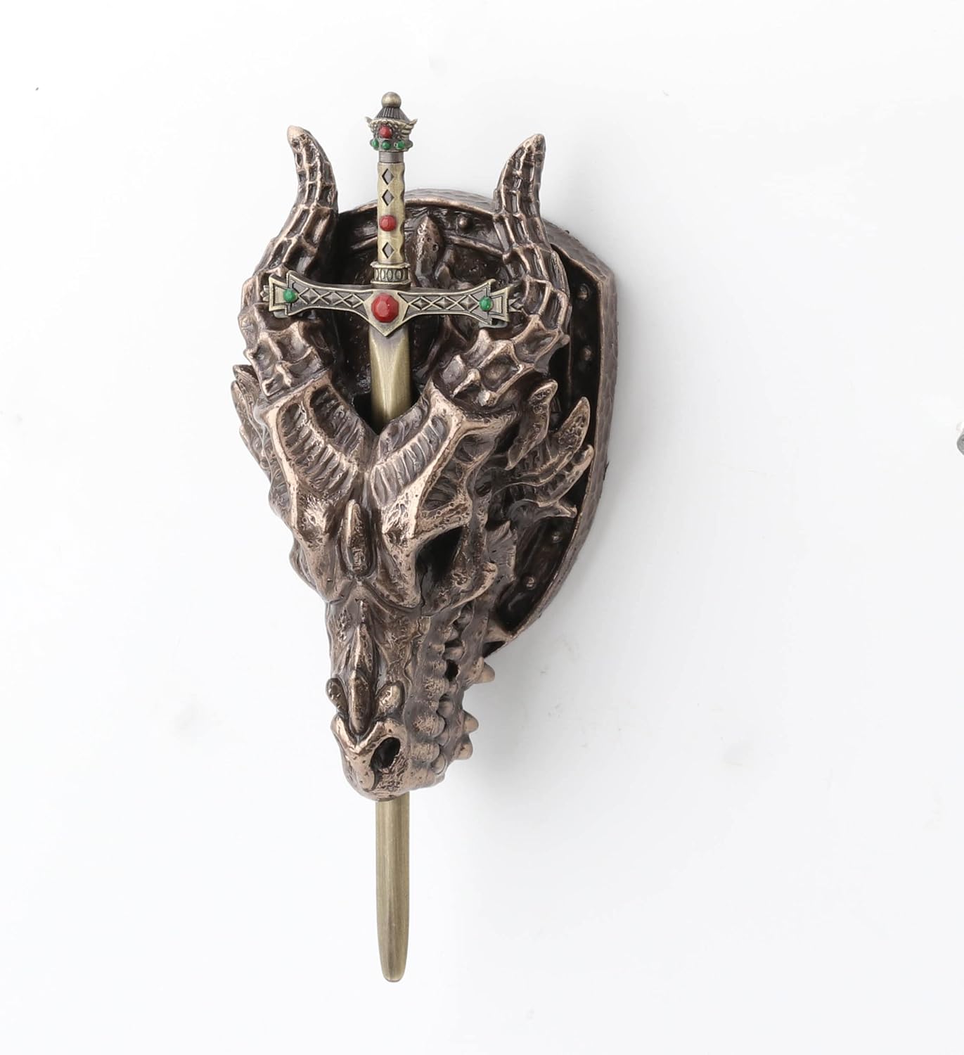 Veronese Design 6 1/4 Dragon Skull Trophy Sword Letter Opener Resin Wall Sculpture Bronze Finish Metallic Decorative Ornament
