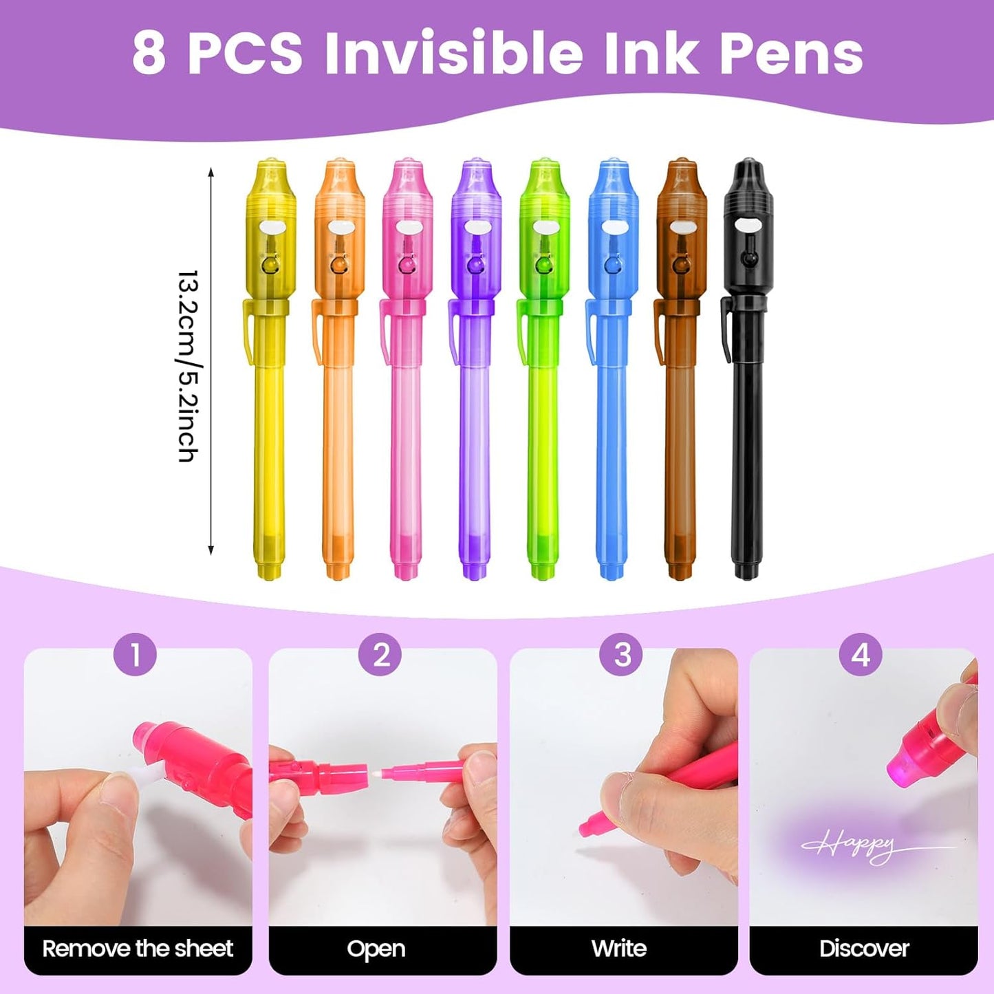 8PCS/36PCS Spy Pens Invisible Ink Pen with UV Light Magic Marker for Secret Message,Party Favors for 3+ Years Old Boys Girls,Birthday Christmas Halloween Party Goodies Gift Toy