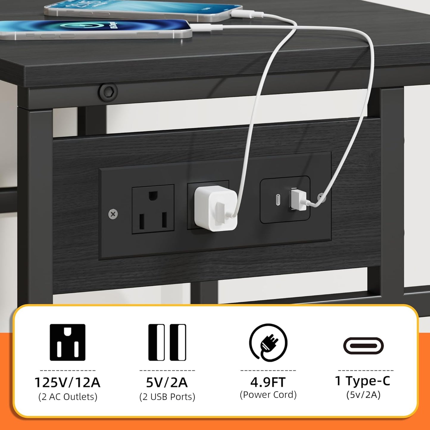 3 Tier Large Printer Stand with Power Outlet/Adjustable Storage Shelf, Rolling Cart with Wheels, Printer Table for Home Office 3D Printer/Heat Press/Laster, 22"×15" Black
