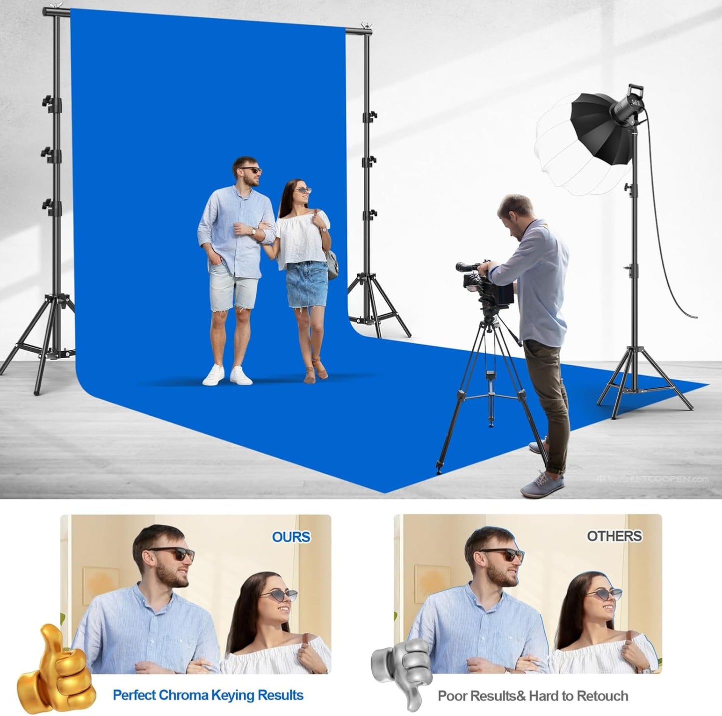 10x20Ft Blue Chromakey Backdrop for Photography, Blue Screen for Product Portrait Photo Shooting, Background Cloth for Video Recording, Party, Meeting, Zoom, Live