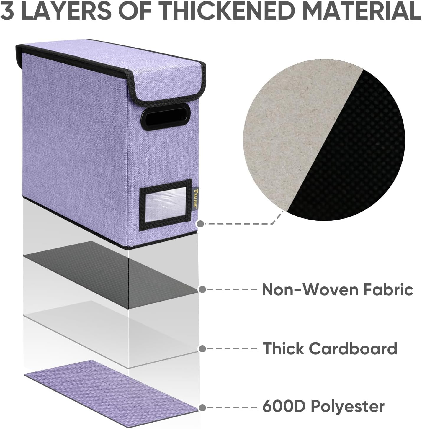 BALEINE File Organizer Box with Lid, Collapsible File Folder Organizer with Plastic Slide, Hanging File Folder Box for Office Document Storage (2 Pack, Purple, S)