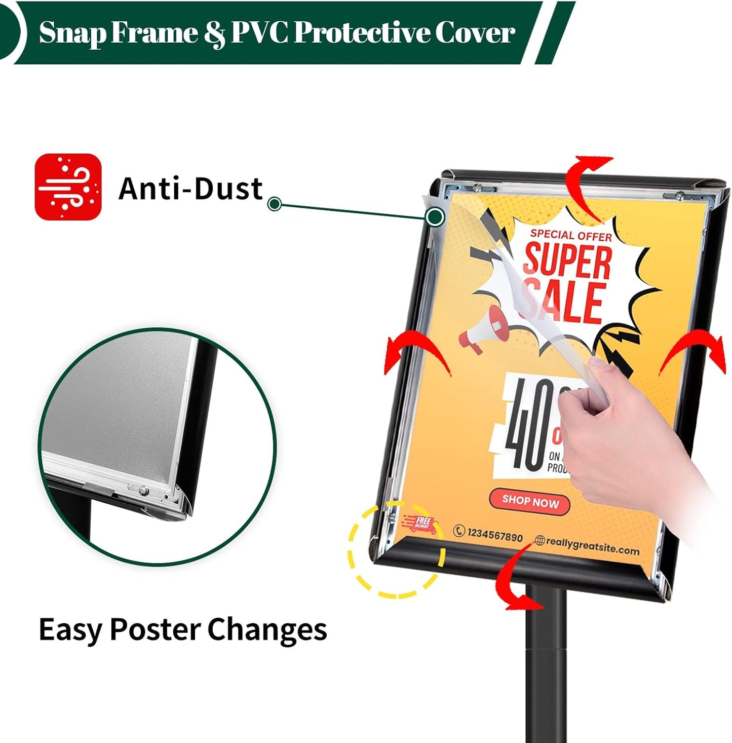 3Pcs Heavy Duty Pedestal Sign Holder for Display, 8.5 x 11 inches Adjustable Floor Standing Sign Holder with Weighted Base,Sign Stand for Indoor/Outdoor Advertising，Black