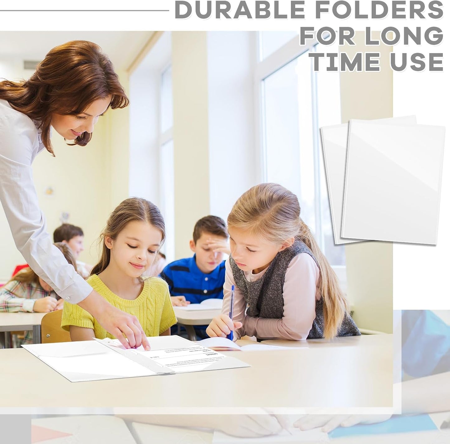 Henoyso 36 Pcs Plastic Folder with Clear Front Pocket and 3 Prong Plastic Folders with Card Slot Pocket Folders with Prongs for School Office (White)