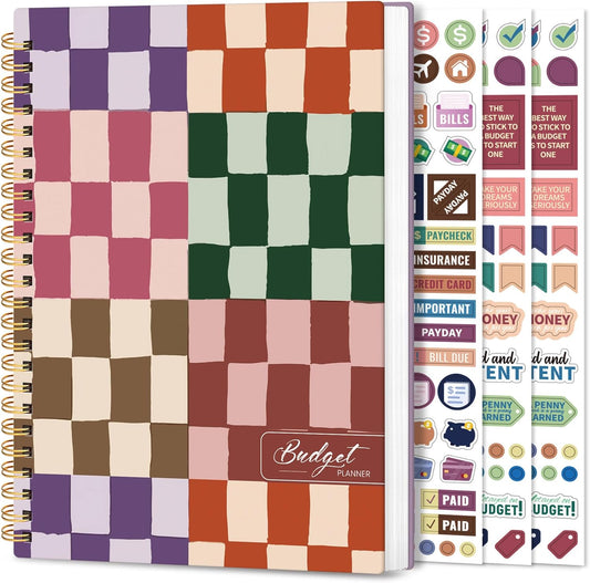 Aesthetic Budget Planner - Monthly Finance Planner with Expense Tracker, Undated Bill Organizer, Budget Notebook to Manage Your Finances, Account Budget Book with Colorful Pattern - Checkered