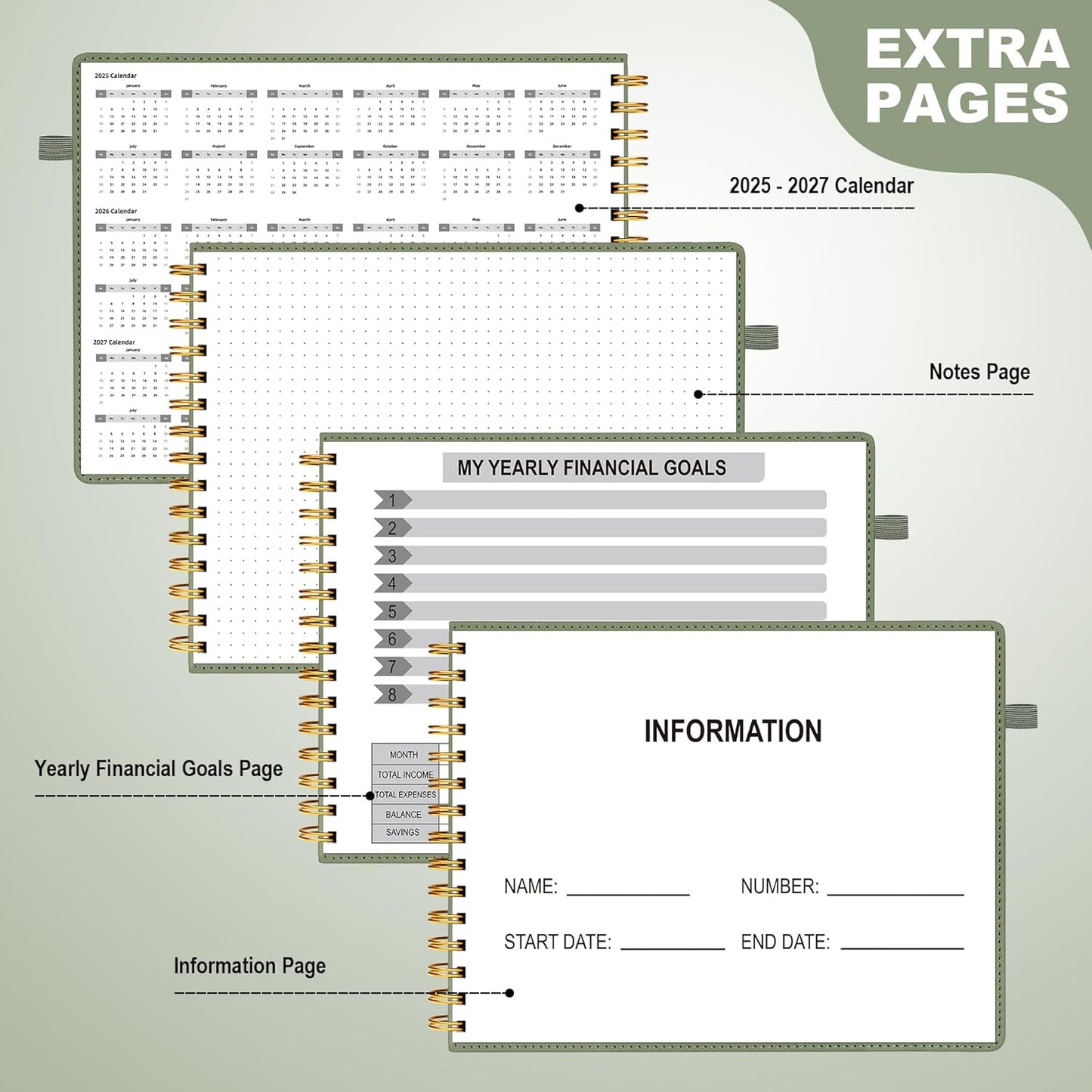 HAUTOCO Hardcover Bill Tracker Notebook Horizontal Monthly Bill Payment Organizer for Personal Budgeting Home Finance with 2 Storage Pocket Expense Checklist Tracking Planner 10.78 x 8'', Olive Green