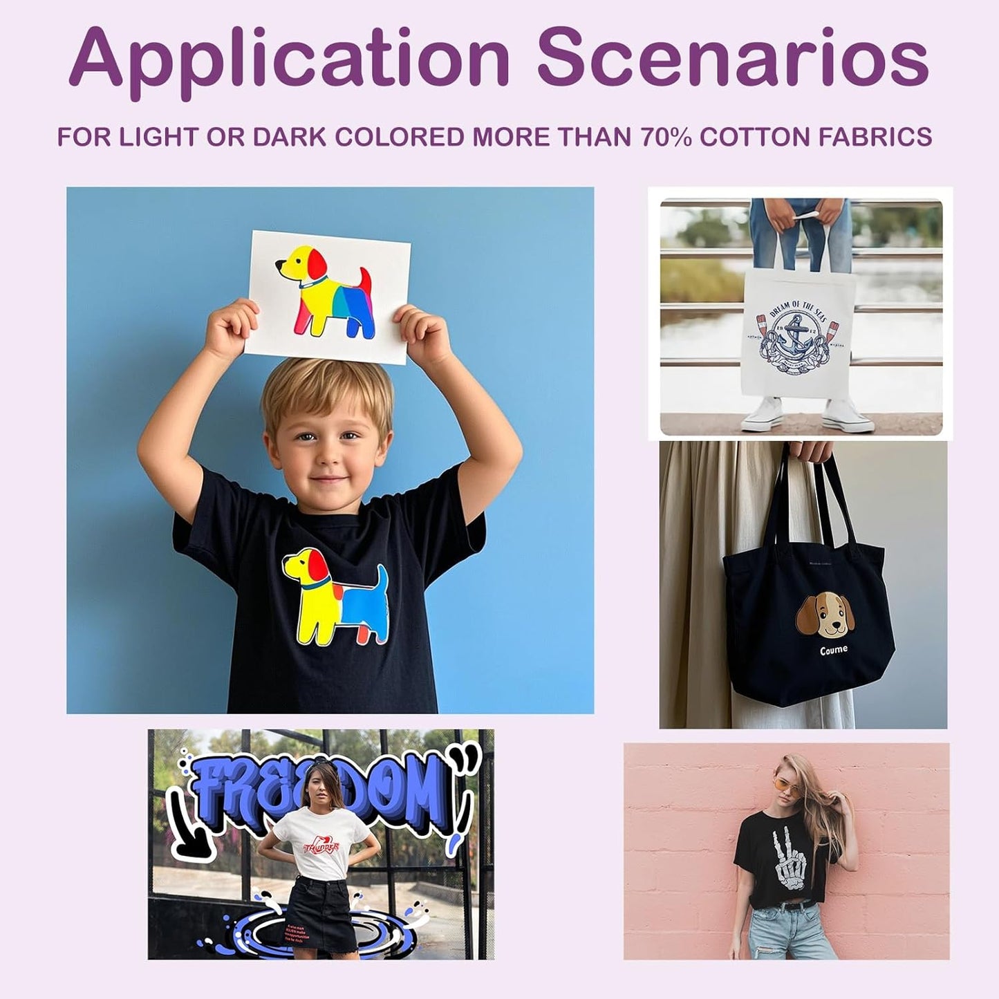 Heat Transfer Paper for Inkjet & Laserjet Printer (20 Sheets 8.5"x11", 10 Light+10 Dark), Wash Durable, Long Lasting Printable HTV Infusible Ink Transfer Sheets, Vinyl Iron on Fabric Printer Paper