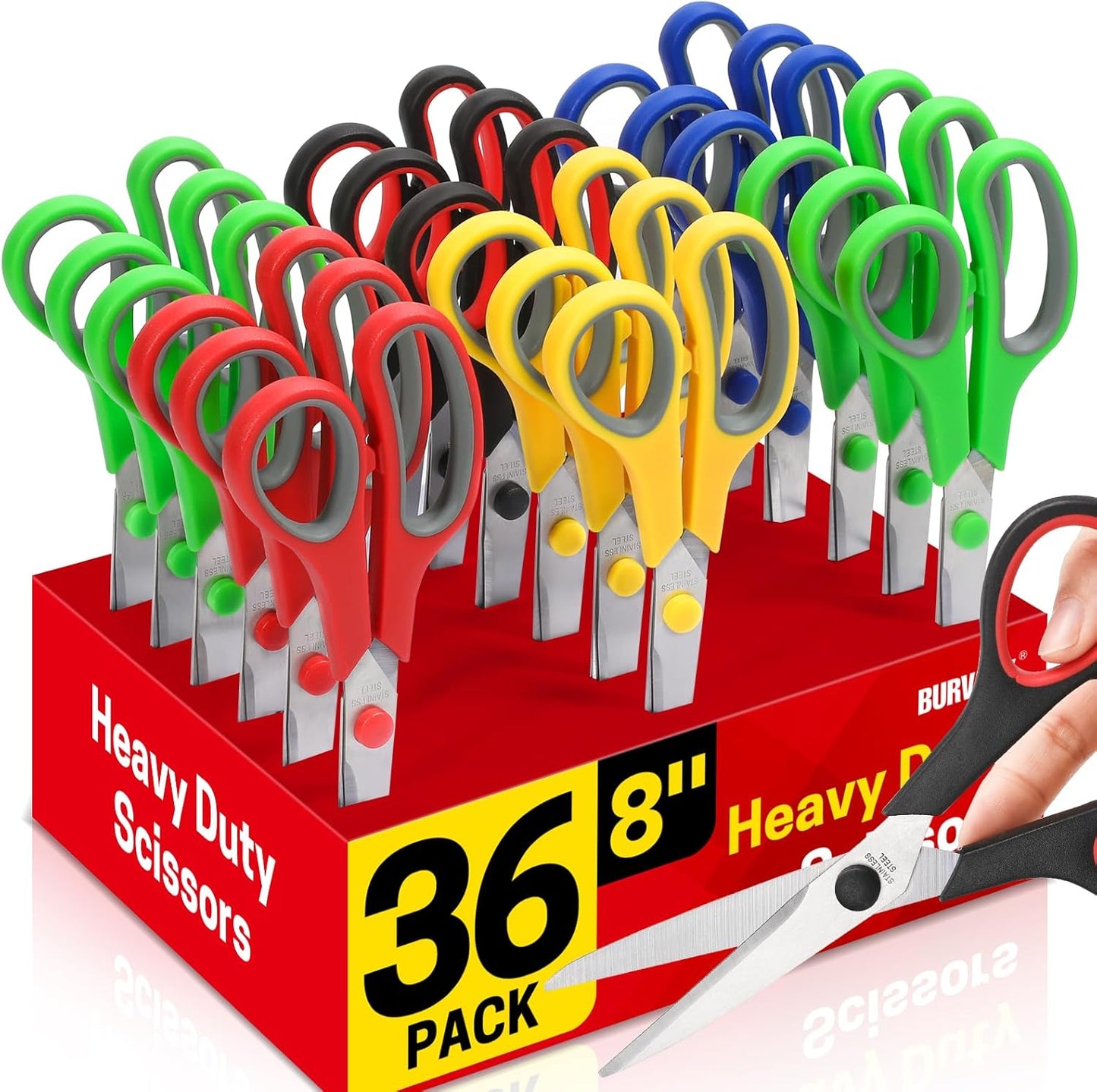 36 Packs 8" Multipurpose Scissors, Ultra Sharp Blade Shears, Comfort-Grip Handles, Sturdy Sharp Scissors for Office Home School Sewing Fabric Craft Supplies, Right/Left Handed