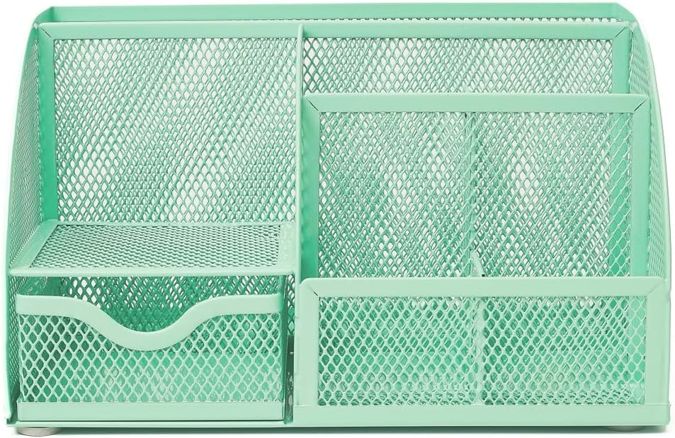 Annova Mesh Desk Organizer Office with 7 Compartments + Drawer/Desk Tidy Candy/Pen Holder/Multifunctional Organizer (Green23)