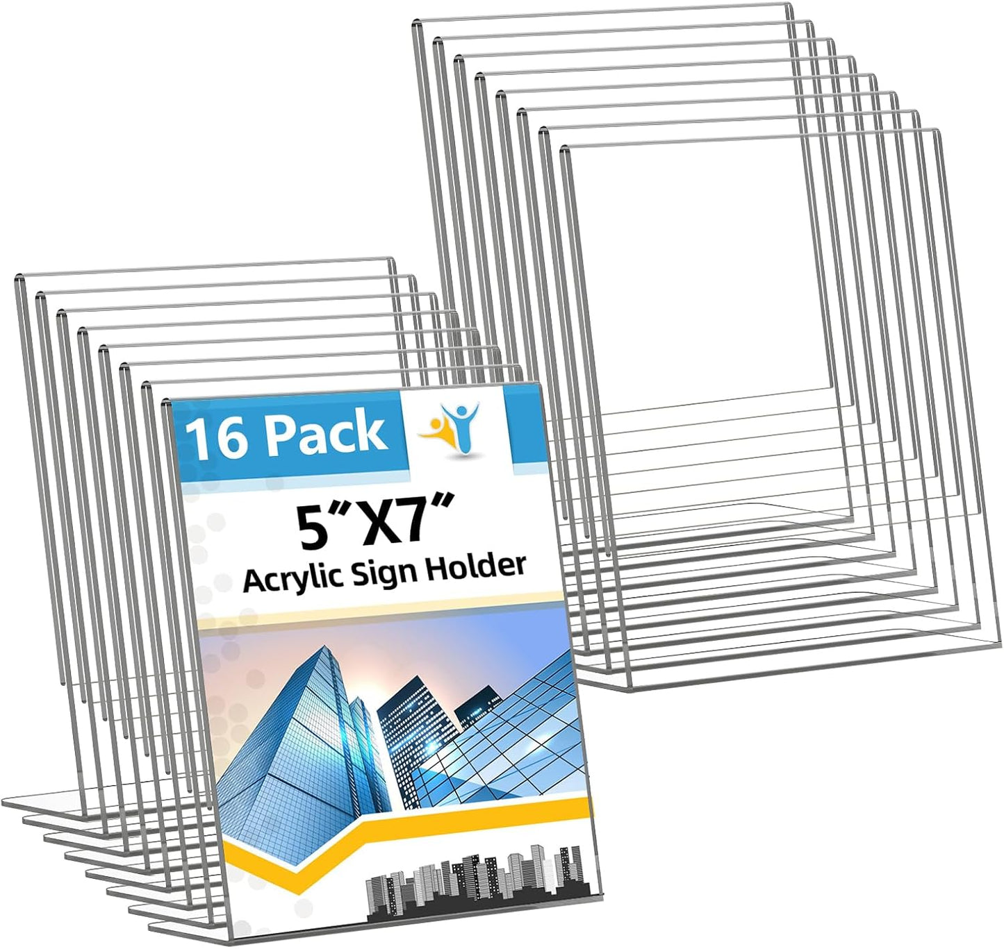 Acrylic Sign Holder 5x7 Inches, 16 Pack Clear Plastic Table Paper Display Stand, L-Shape Vertical Menu Holder Stand, Clear Picture Photo Flyer Display Stand for Restaurants, Store Show, Office Desktop