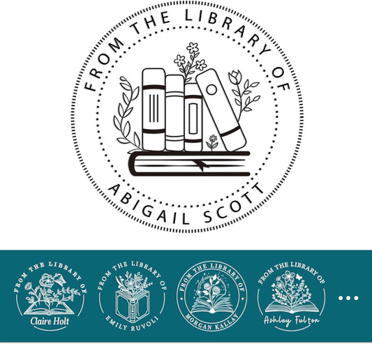 Book Embosser Personalized Floral & Book Series – 20 Botanical and Book-Themed Designs, Custom Library Stamp for Romantic Readers