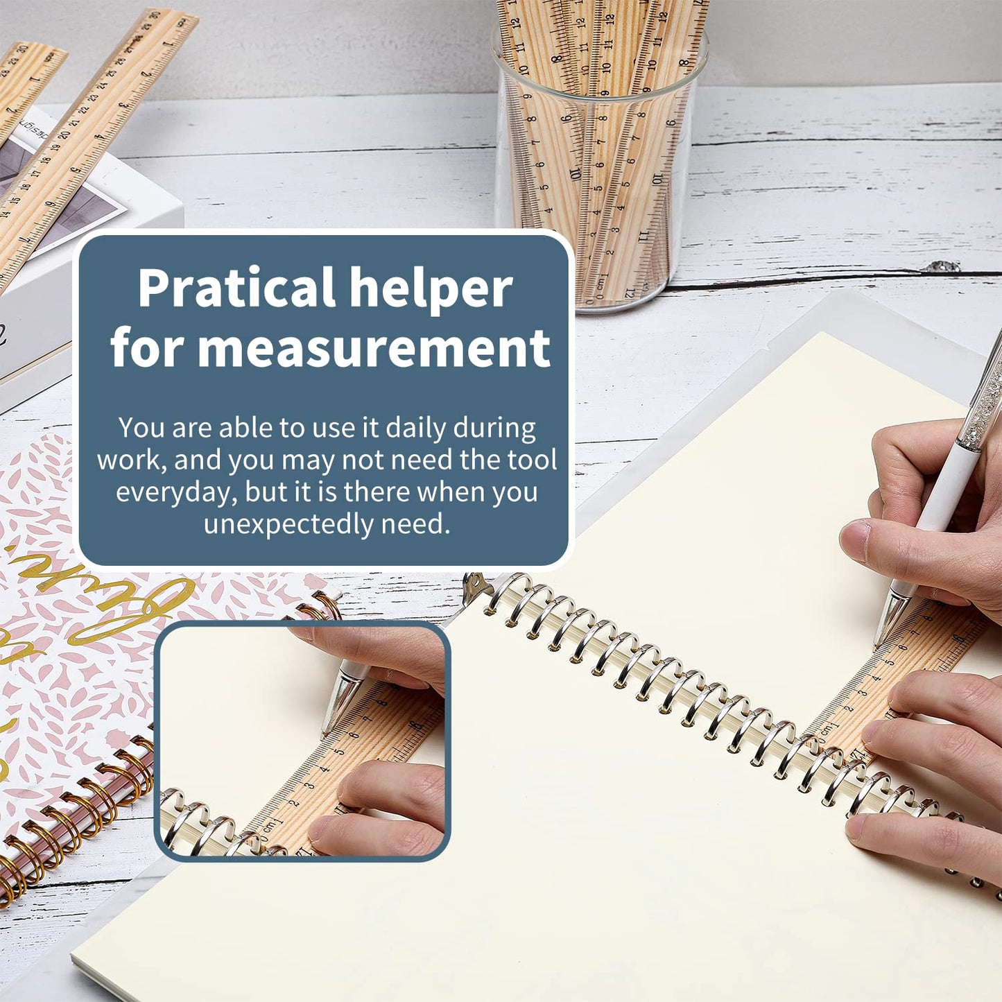 10 Pack Wooden Ruler 12 Inch Rulers Bulk Wood Measuring Ruler Office Ruler 2 Scale