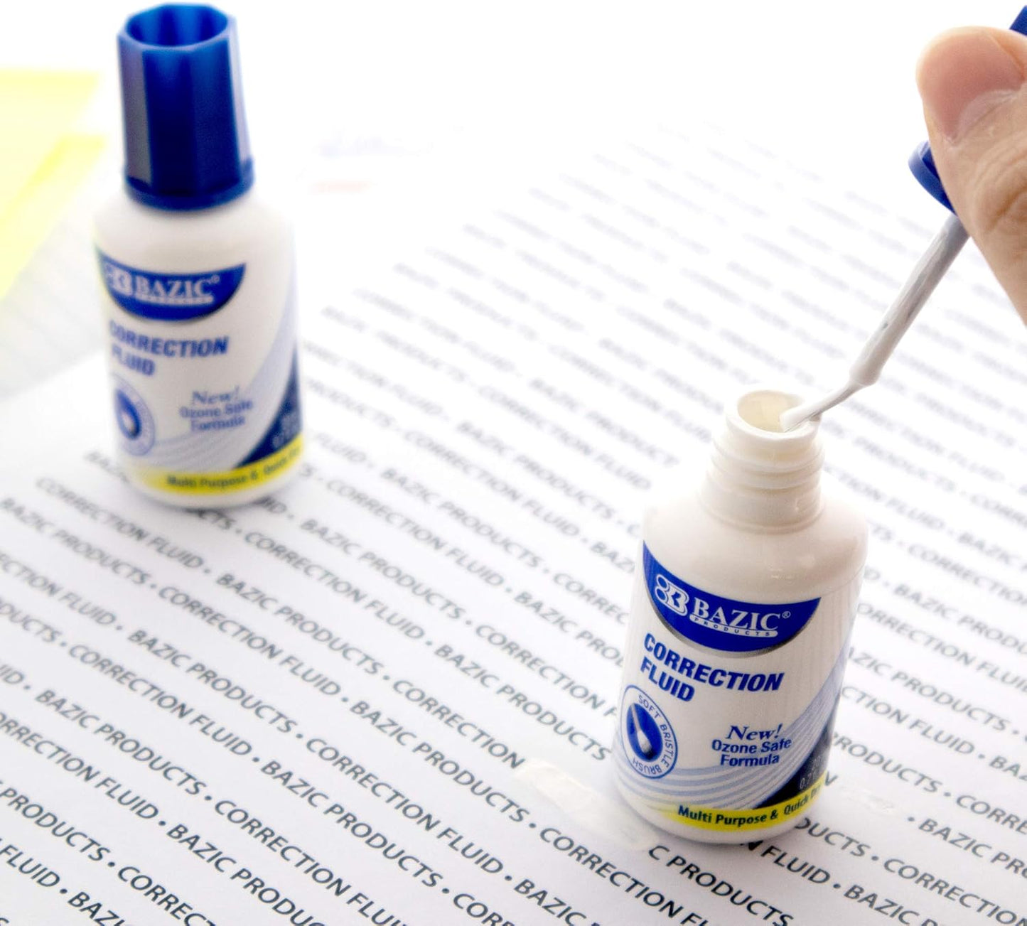 BAZIC Correction Fluid (0.7 oz / 20 ml), Soft Bristle Brush Applicator, Instant Corrections Pen White Out Wipe Out Liquid (2/Pack), 2-Packs