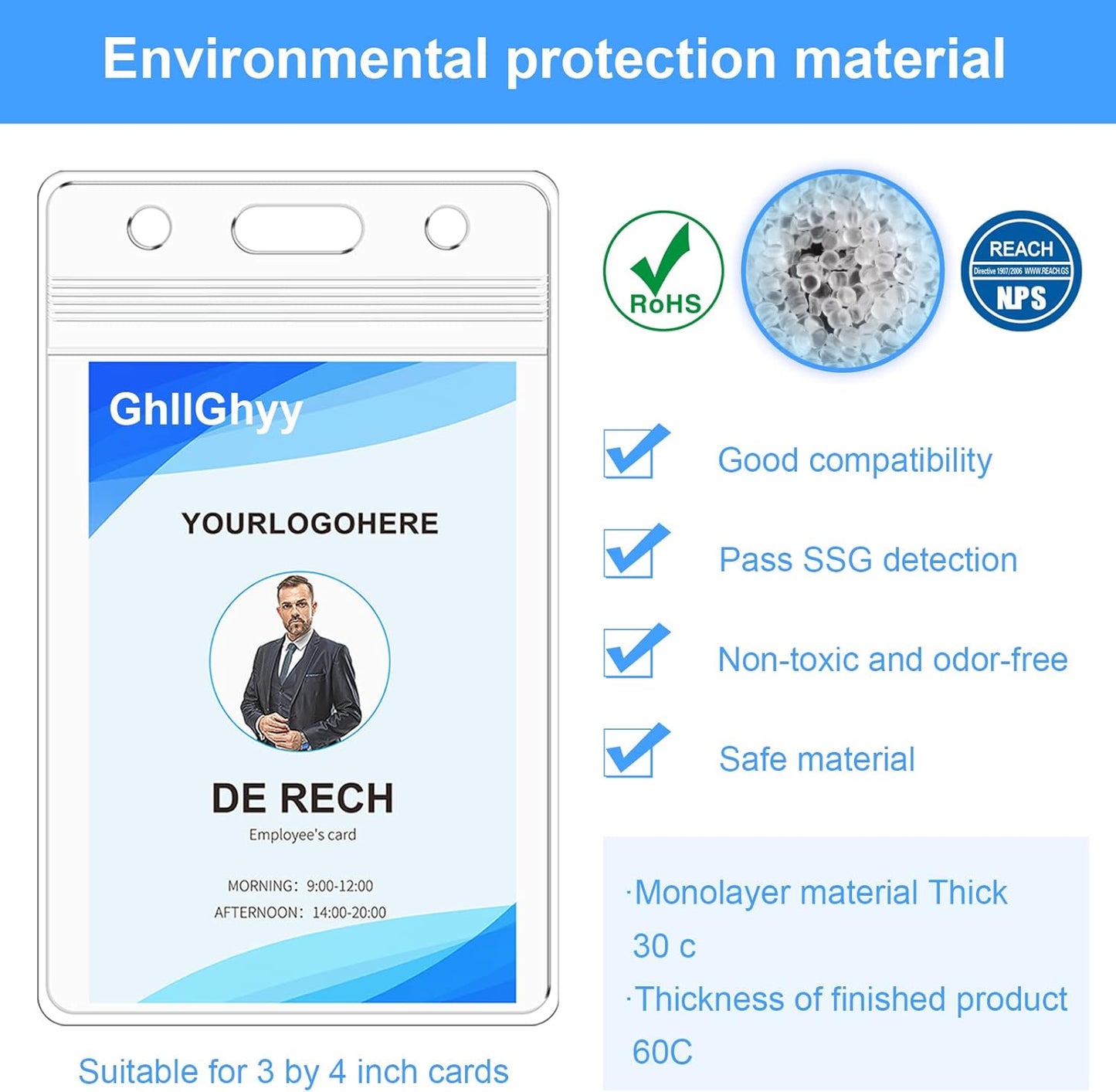 50 Pack Extra Thick Name Badge Holders, Heavy Duty & Sealable Waterproof Vertical ID Badge Holders, Durable Clear PVC Plastic Badge Sleeve for Credit Card/Shcool Work Badge/Room Key/RFID