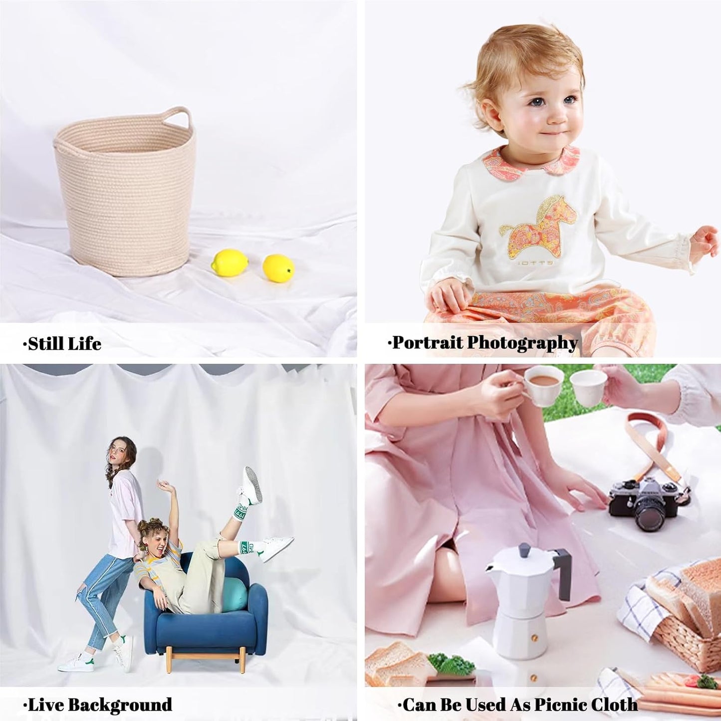 BEIYANG 10 X10 FT White Backdrop Screen for Photography, Background Cloth for Soft Light, White Backdrop Curtain for Portrait Product Photoshoot Screen Video Recording Parties