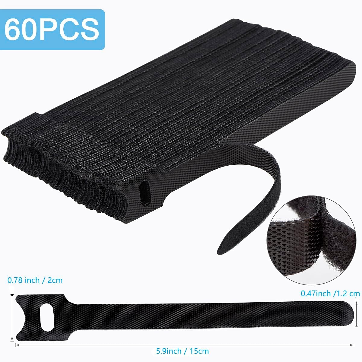60 PCS 6 Inches Reusable Cable Ties, Adjustable Cord Straps Wire Organizer Cord Wrap and Hook Loop Cable Management