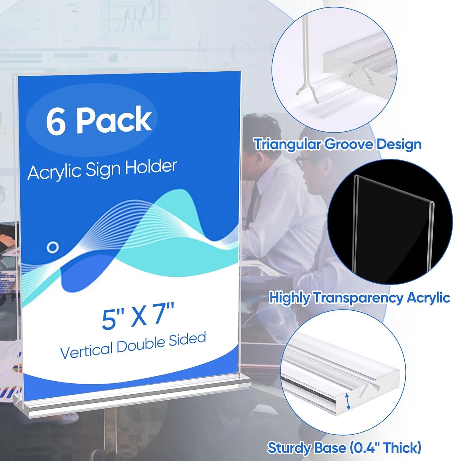 6 Pack Acrylic Sign Holder 5 x 7, Clear Double Side T Shape Acrylic Table Sign Stands for Displaying, Flyer Holder Paper Card Holder for Office Business Store Mall Restaurants