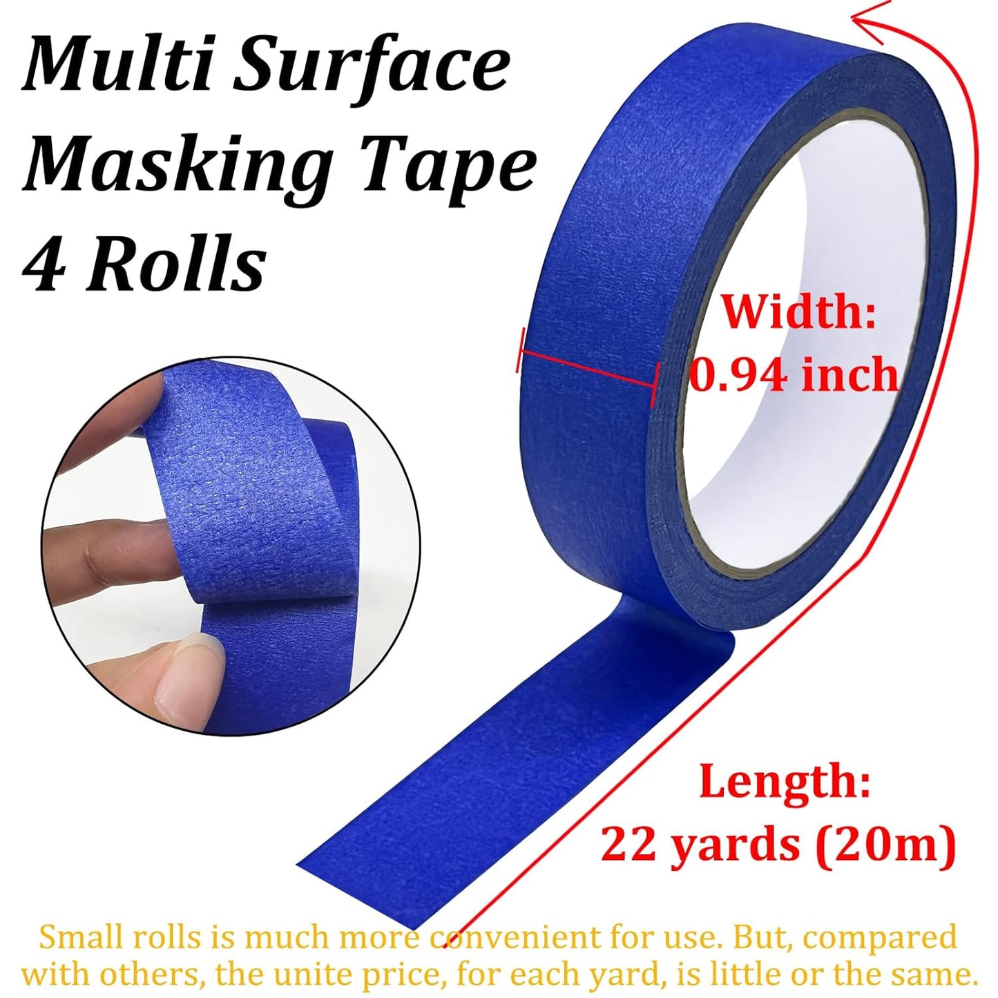 Blue Painters Tape, Masking Tapes, Premium Painter's Tape (88yd=4Rolls*0.94in*22yd), Adhesive Paint Tape for Wall Painting, DIY Artist Craft Arts, Decoration, Drafting, No Residue,Easy Removal