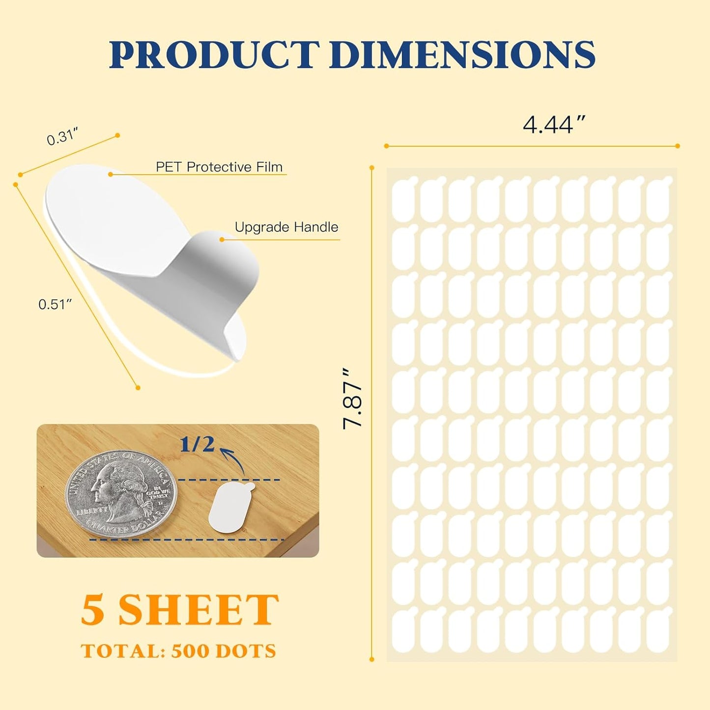 Adhesive Sticky Dots, Putty Sticky Tack, Double Sided Mounting Glue Dots for Wall Hanging, Crafts, Balloons, Poster, Festival, Party, Decorations - 500 Dots