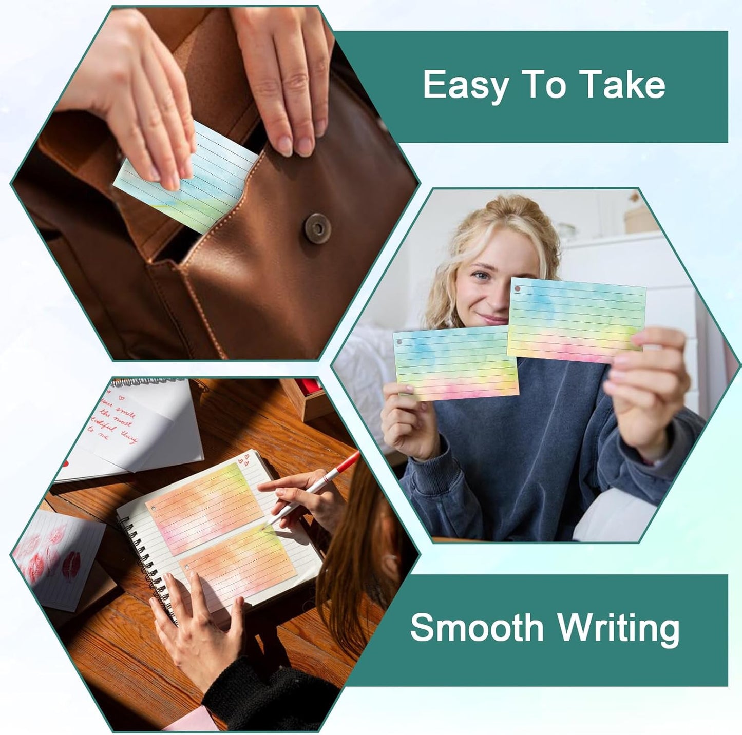 1000 PCS Colored Index Cards with Hole Lined Flash Cards with Binder Rings Watercolor Notecards with Rings 3x5 Study Cards Flashcards for Home School Office Supplies