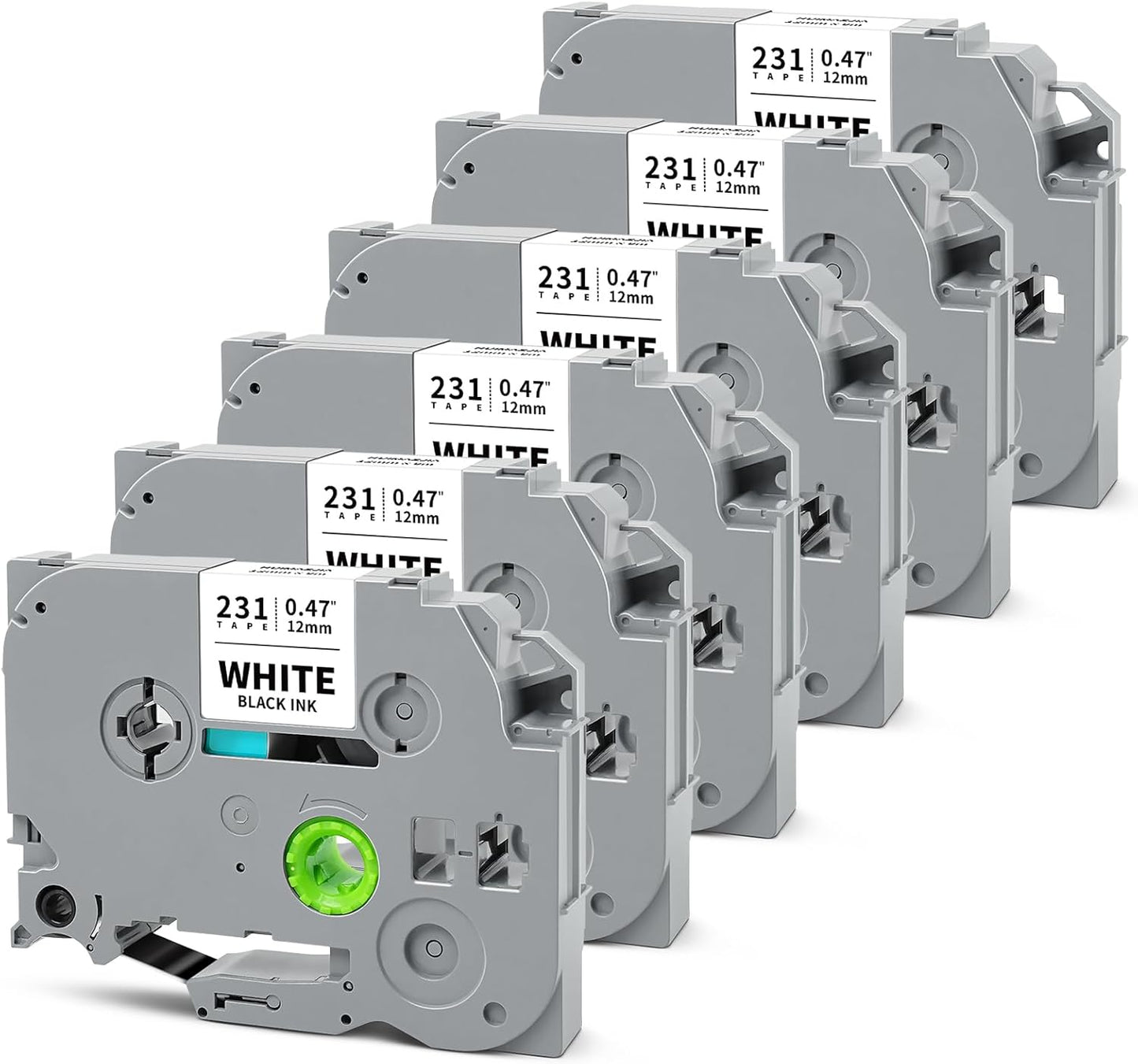 6-Pack 12mm 0.47" Black on White Label Tape Compatible for Brother Tze-231 PTouch 12mm 0.47" White Tze Tz Tape 12mm 1/2" Label Maker Tape for PT-D220 PT-D210 PT-D200 PT2430 PT1890 PT-D610BT