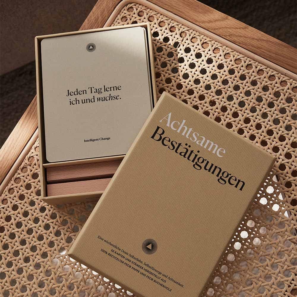 Intelligent Change German Mindful Affirmation Cards, Daily Words of Encouragement Cards, Self Affirmation Inspirational Gifts, Self Care Box of Positive Affirmations, Display Stand, Deck of 52