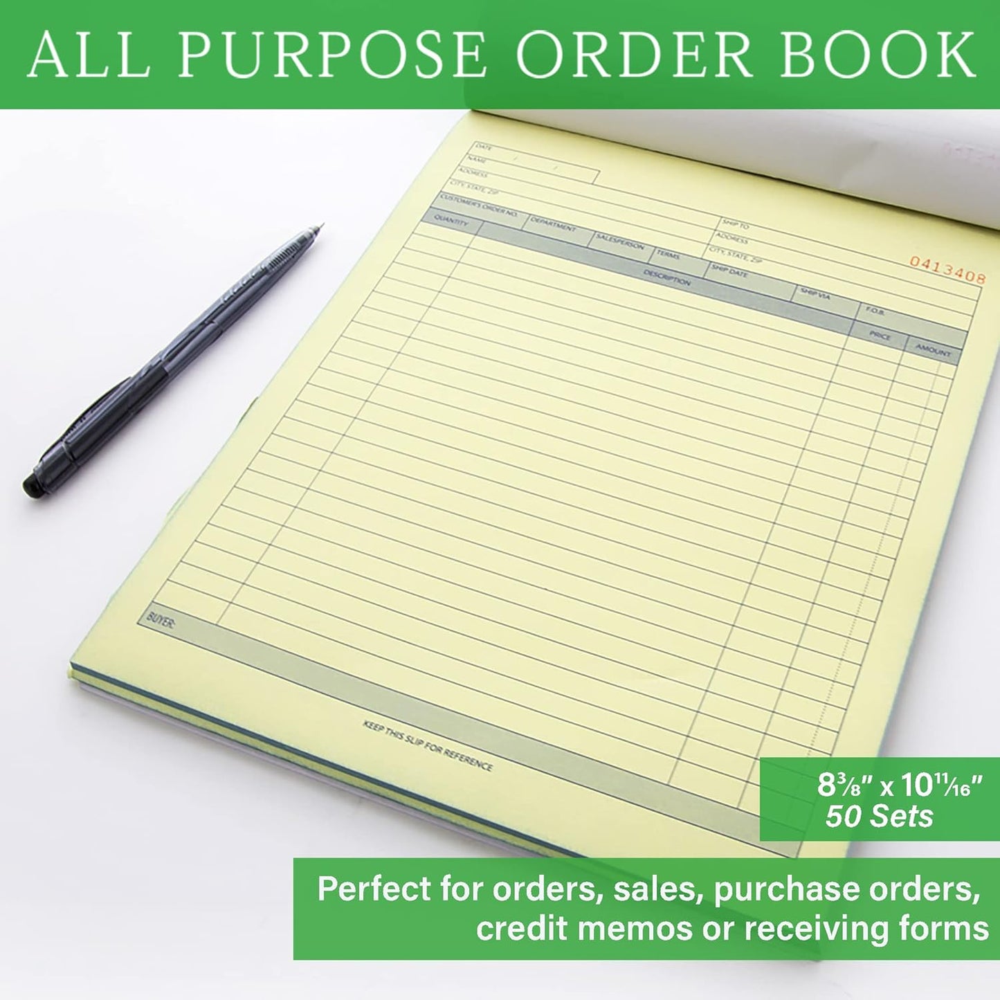 BAZIC All Purpose Order Book, 50 Sets 8 3/8" x 10 11/16" 2-Part Carbonless, White & Bound Wraparound Cover (50 Sets/Pk), 12-Packs