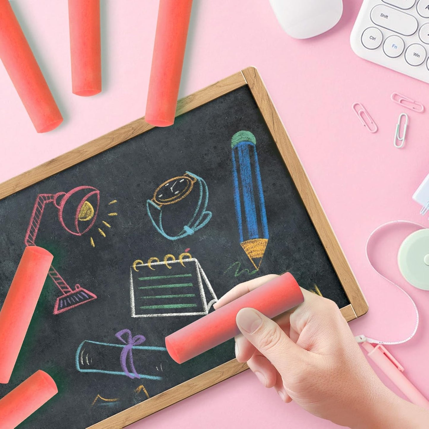 50 Pack Washable Sidewalk Chalks for Kids Non-Toxic Jumbo Chalk for Outdoor Art Play, Colored Chalk for Painting on Chalkboard, Blackboard and Playground(Orange Red)