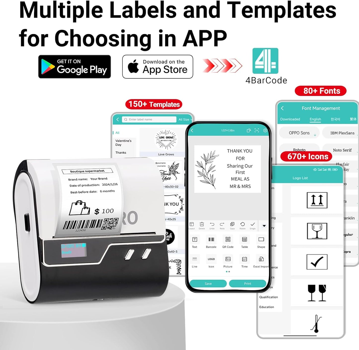 ORGBRO Z3 Label Maker Machine with Tape, 3 Inch Bluetooth Thermal Label Printer, Portable Sticker Printer for Small Business, Office, Home Organization, Barcode, Address, Compatible with Phones & PC