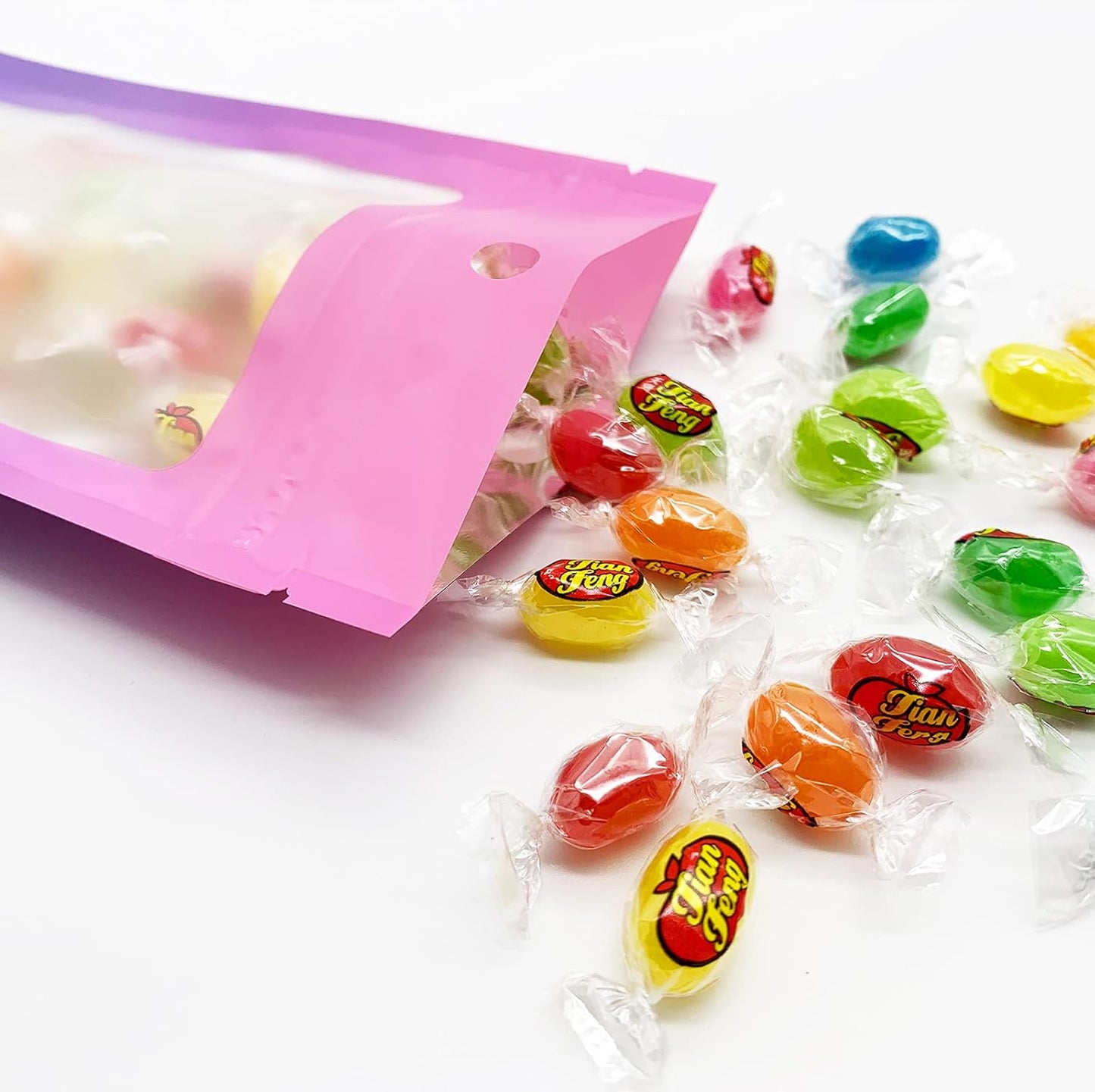 100 Pcs Resealable Mylar Bags, Gradient Color Food Storage Bags, Zip Bag Foil Bags Packaging Pouch for Food Storage, Sample, Small Business (Pink Purple, 4.7 X 7.1 Inch)