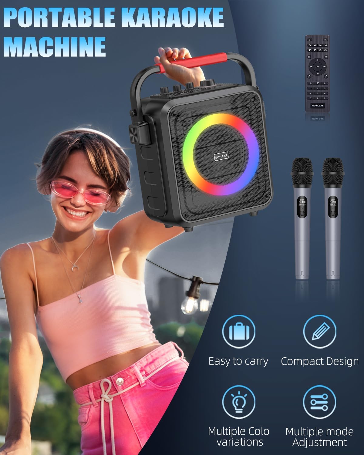 Karaoke Machine,Karaoke Machine for Adults & Kids,Portable Karaoke Speaker with 2 Wireless Microphones,PA System Supports Live/TF Card/USB/AUX//REC/TWS