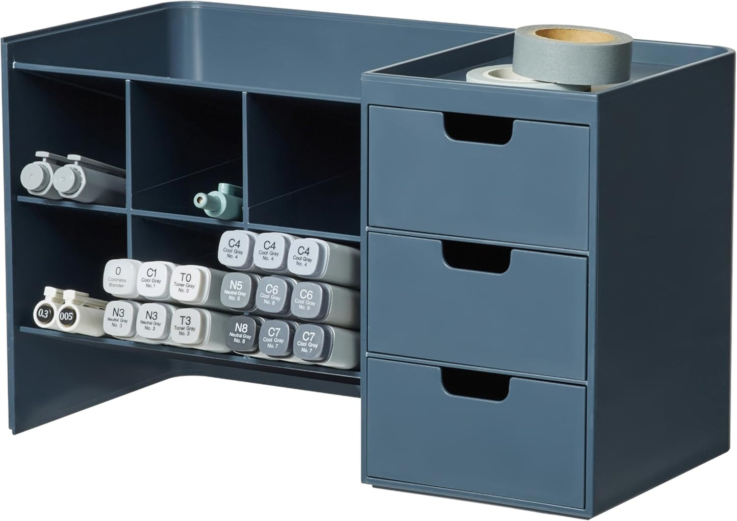 BLUE GINKGO Hive Stack Desk Organizer – Stackable Pen Holder, Stationary Organizer with Drawers - Office Storage, School Supplies, Makeup (Made in Korea, Blue)