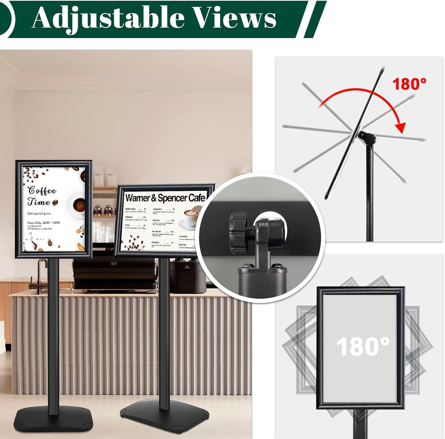 3Pcs Heavy Duty Pedestal Sign Holder for Display, 8.5 x 11 inches Adjustable Floor Standing Sign Holder with Weighted Base,Sign Stand for Indoor/Outdoor Advertising，Black