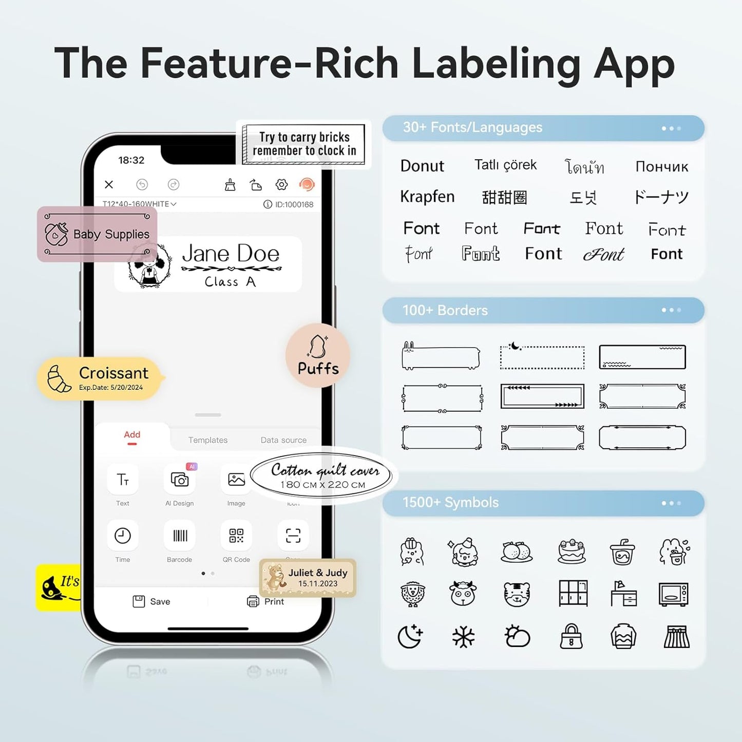 NIIMBOT Label Maker Machine Bluetooth Label Printer for School Home Office Organization,Wireless Mini Labeler D110 Upgraded Version, Label Machine with Label, Light Blue