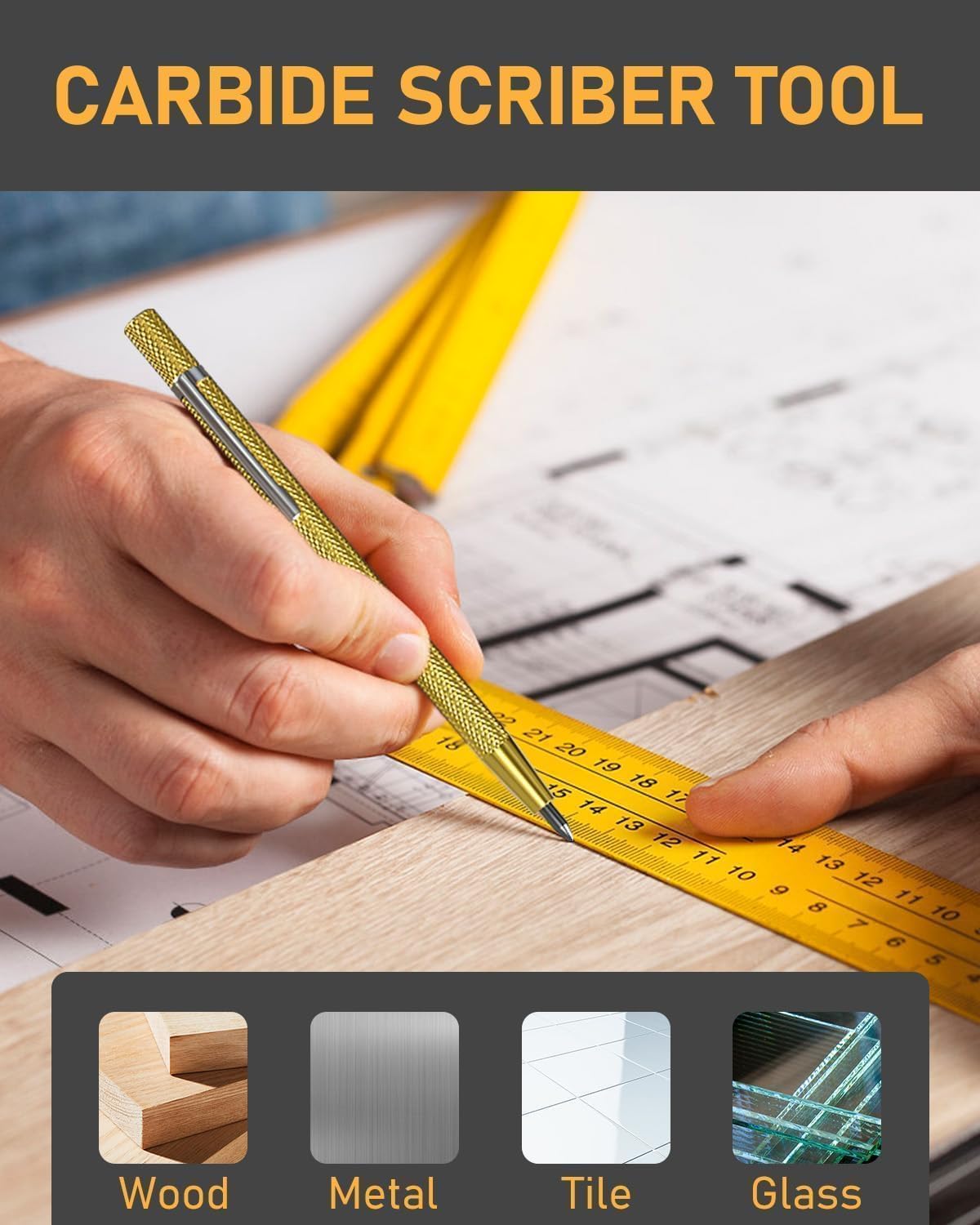 22 Pack Carpenter Pencil Set with Sharpener, Mechanical Carpenter Pencils with 60 Refills, Deep Hole Long-Nib Marker Pens, Carbide Scribe Tool & Construction Pencils for Architect with Case