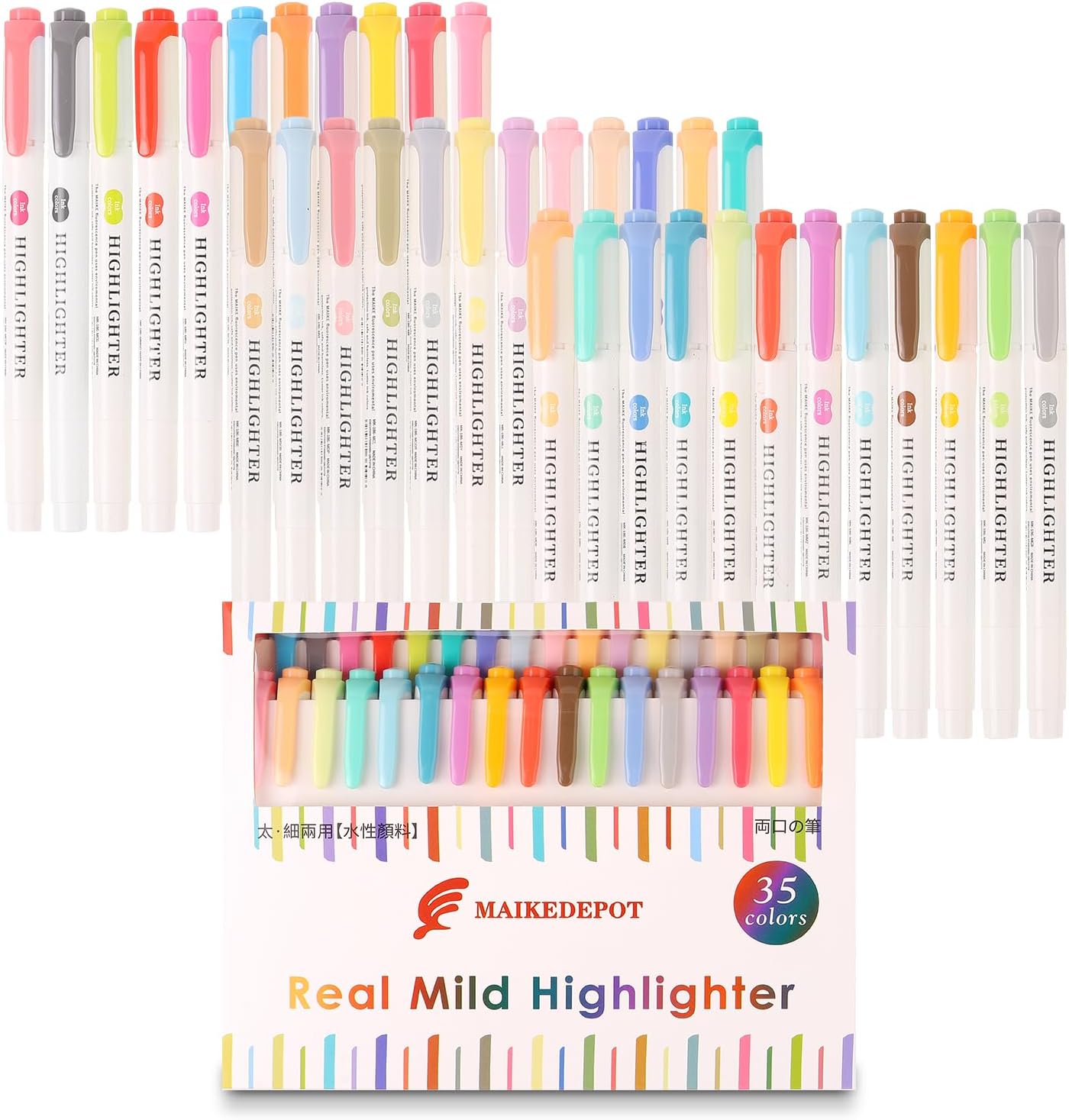 Assorted Colors Highlighters, Pastel Highlighter Real Mild Markers Dual Tip Highlighter Markers Chisel and Fine Tips for Coloring, Underlining, Highlighting (35colors)