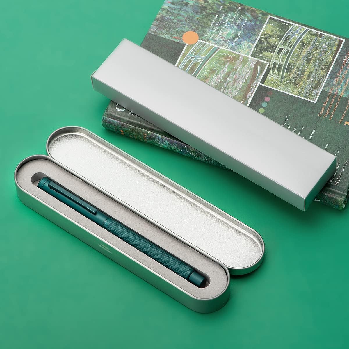 Hongdian Green Forest Fountain Pen Blade Nib Classic Design Calligraphy Pen with Converter and Metal Pen Case Set