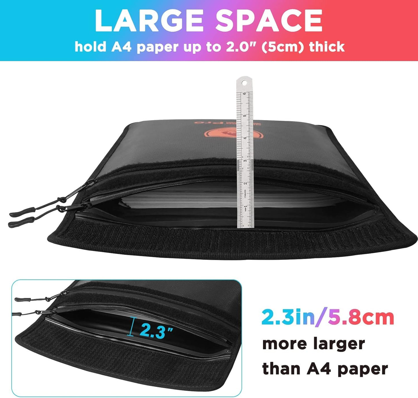 4200℉ Upgraded Fireproof Document Bag, Important Waterproof Document Holder with Thermal Insulation Layer, Legal Size Fireproof Envelope with Zipper/Reflective Strip