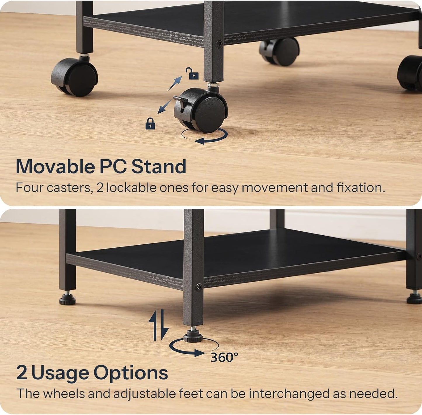 HOOBRO PC Stand, 2-Tier PC Tower Stand Fits Most Computer Towers, CPU Holder for Floor, Height Adjustable, CPU Stand with Wheels Under Desk, for Home Office, Black BB11CJ01