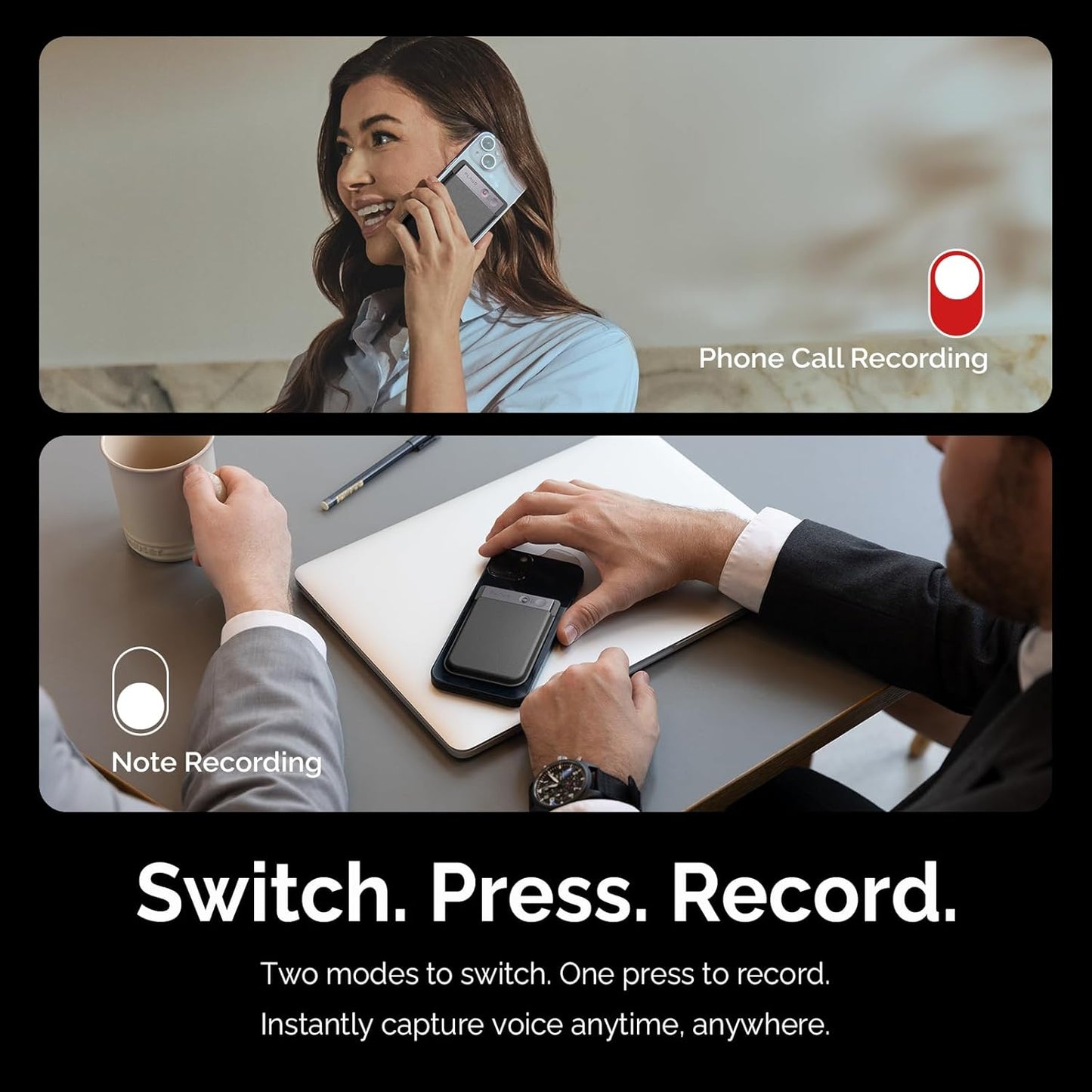 AI Voice Recorder, Note Voice Recorder w/Case, App Control, Transcribe & Summarize with AI Technology, Support 112 Languages, 64GB Memory, Audio Recorder for Lectures, Meetings, Calls, Black