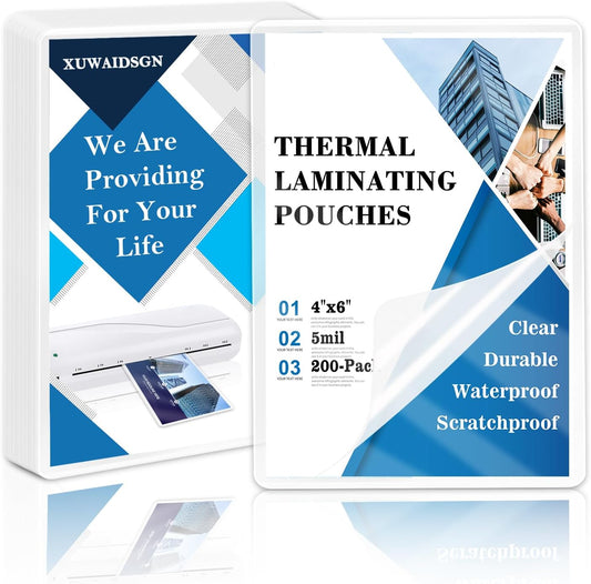 200 Pack 5mil 4“x6" Thermal Laminating Pouches Badge Laminate Pouches Clear Laminated Luggage Tags Printable Laminator Pouches for Business Permits Cards (200, 4"x6"-5mil)